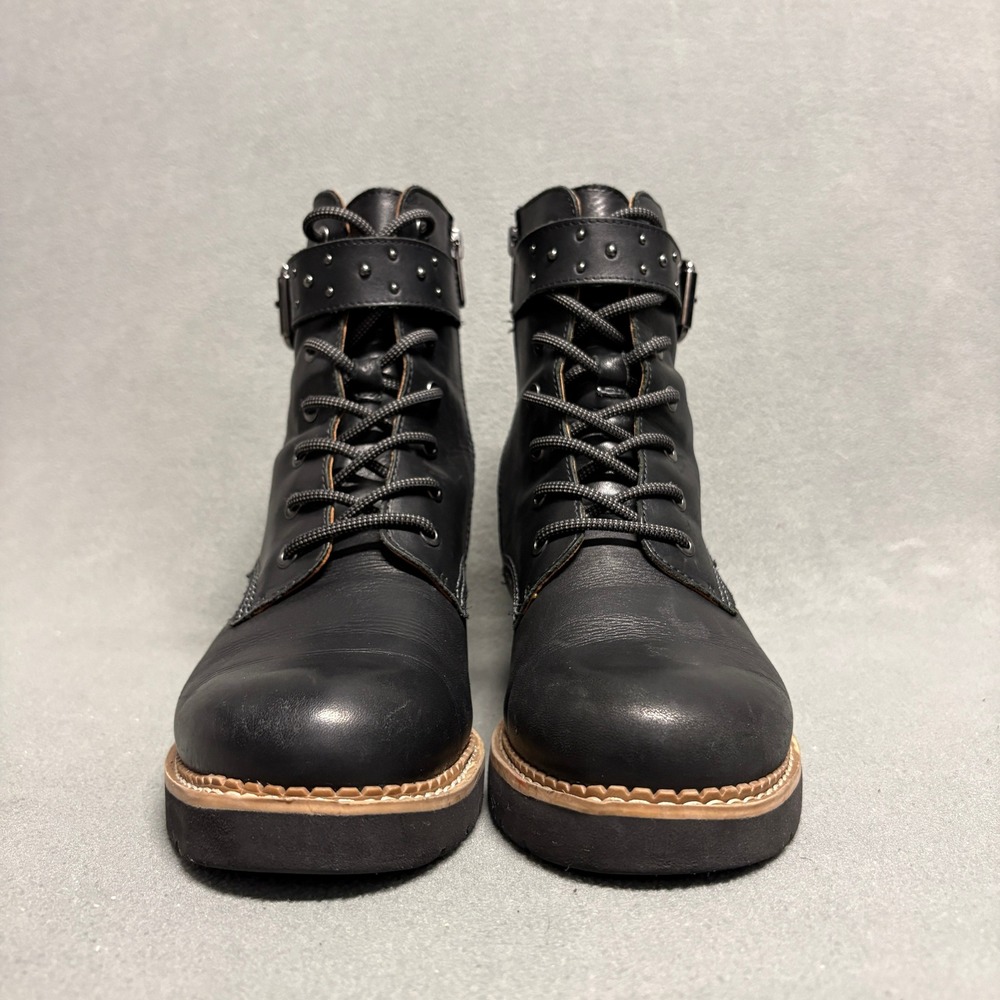 Pikolinos Vicar Leather Combat Boots 38 Black‎ Studded Buckle Ankle Womens - Picture 3 of 15